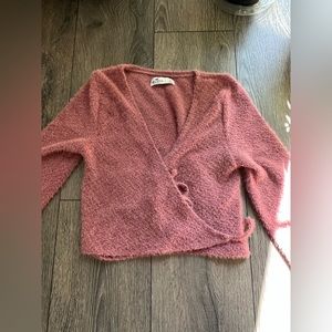 Hollister, pink, fuzzy, cropped long sleeve